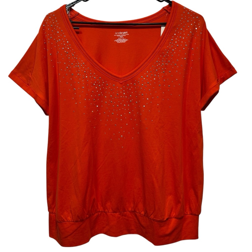 Lane Bryant k Top 18/20 Size Large silver studs orange Stretch Short Sleeve NWT